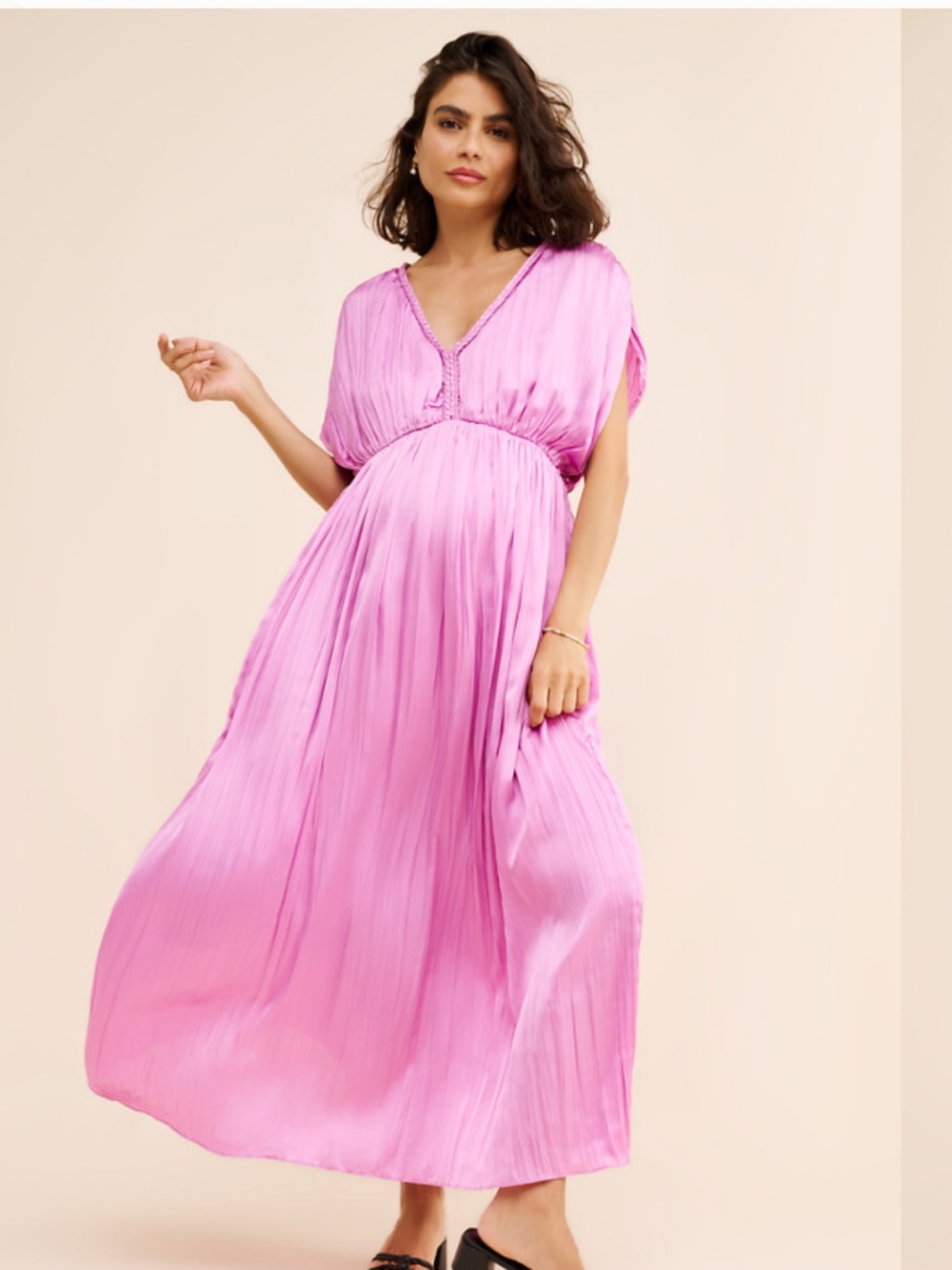 Hatch Winslet Pleated Maxi Maternity Dress-Orchid